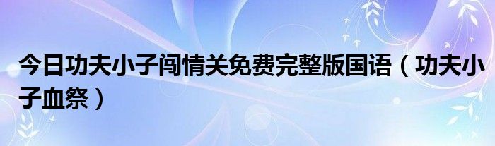 今日功夫小子闯情关免费完整版国语（功夫小子血祭）