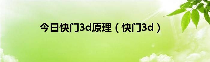 今日快门3d原理（快门3d）