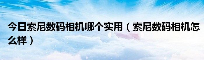 今日索尼数码相机哪个实用（索尼数码相机怎么样）