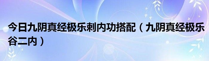 今日九阴真经极乐刺内功搭配（九阴真经极乐谷二内）