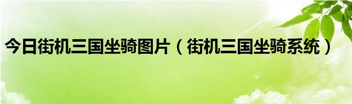 今日街机三国坐骑图片（街机三国坐骑系统）