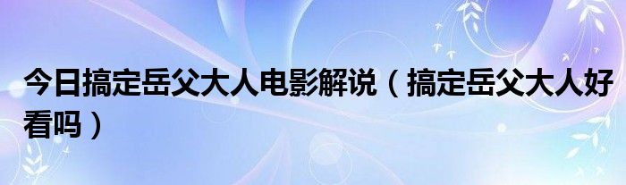 今日搞定岳父大人电影解说（搞定岳父大人好看吗）