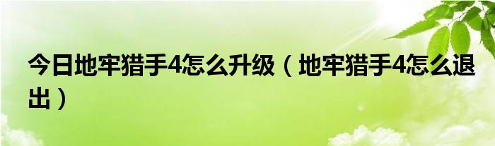 今日地牢猎手4怎么升级（地牢猎手4怎么退出）