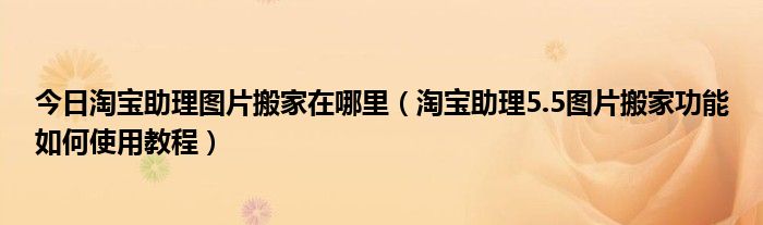 今日淘宝助理图片搬家在哪里（淘宝助理5.5图片搬家功能如何使用教程）