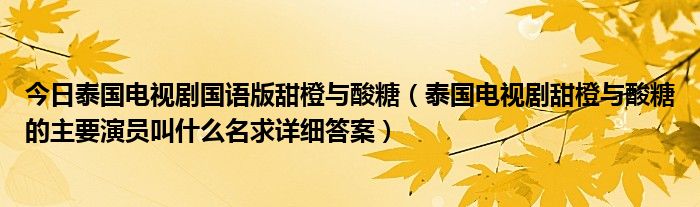 今日泰国电视剧国语版甜橙与酸糖（泰国电视剧甜橙与酸糖的主要演员叫什么名求详细答案）