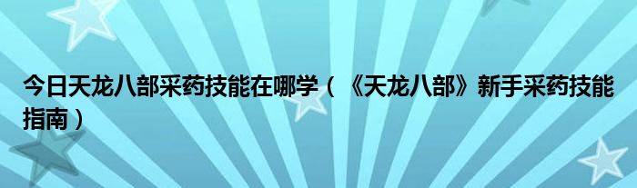 今日天龙八部采药技能在哪学（《天龙八部》新手采药技能指南）