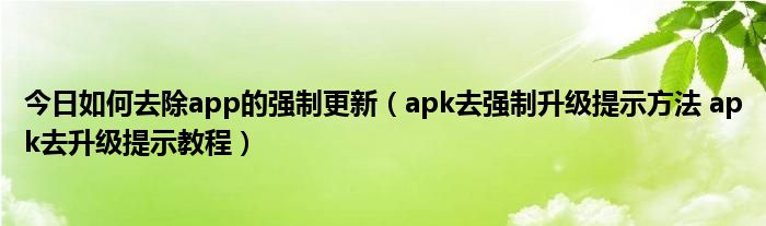 今日如何去除app的强制更新（apk去强制升级提示方法 apk去升级提示教程）