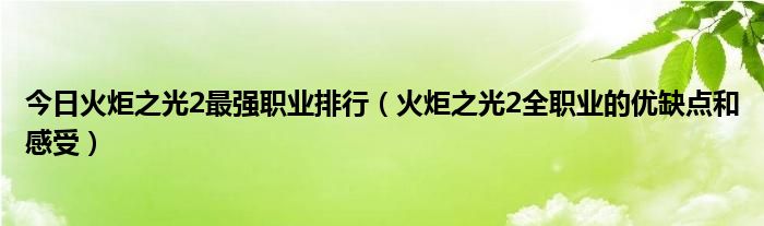 今日火炬之光2最强职业排行（火炬之光2全职业的优缺点和感受）