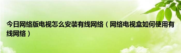 今日网络版电视怎么安装有线网络（网络电视盒如何使用有线网络）