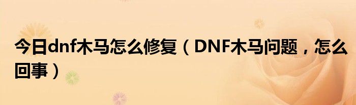 今日dnf木马怎么修复（DNF木马问题，怎么回事）