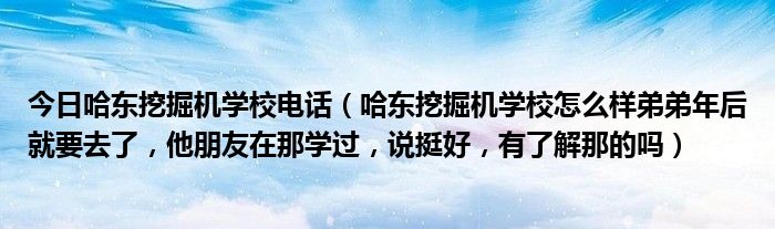 今日哈东挖掘机学校电话（哈东挖掘机学校怎么样弟弟年后就要去了，他朋友在那学过，说挺好，有了解那的吗）