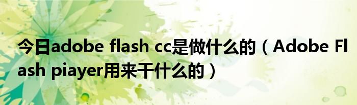 今日adobe flash cc是做什么的（Adobe Flash piayer用来干什么的）