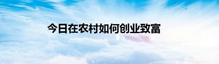 今日在农村如何创业致富