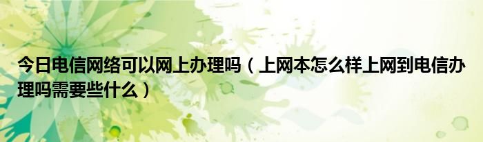 今日电信网络可以网上办理吗（上网本怎么样上网到电信办理吗需要些什么）