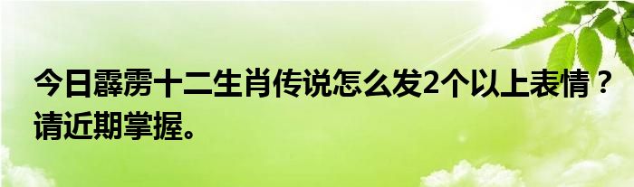 今日霹雳十二生肖传说怎么发2个以上表情？请近期掌握。