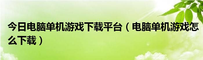 今日电脑单机游戏下载平台（电脑单机游戏怎么下载）