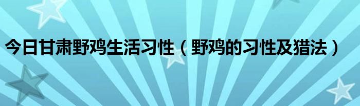 今日甘肃野鸡生活习性（野鸡的习性及猎法）