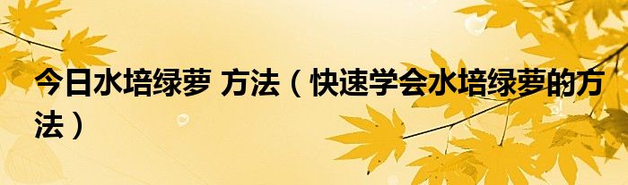 今日水培绿萝 方法（快速学会水培绿萝的方法）