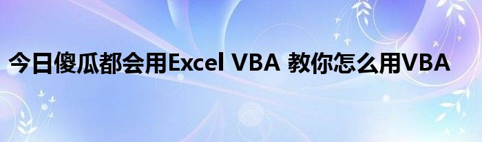 今日傻瓜都会用Excel VBA 教你怎么用VBA