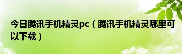 今日腾讯手机精灵pc（腾讯手机精灵哪里可以下载）