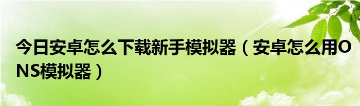 今日安卓怎么下载新手模拟器（安卓怎么用ONS模拟器）