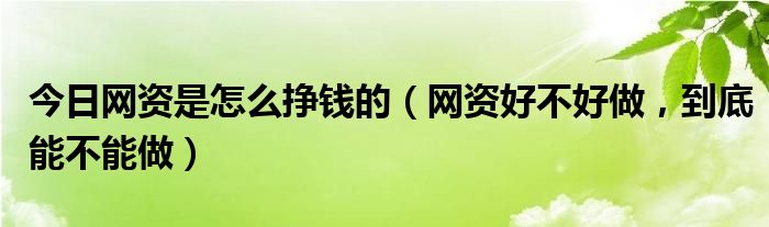 今日网资是怎么挣钱的（网资好不好做，到底能不能做）