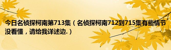 今日名侦探柯南第713集（名侦探柯南712到715集有些情节没看懂，请给我详述边.）