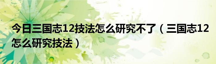 今日三国志12技法怎么研究不了（三国志12怎么研究技法）