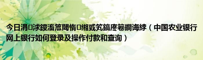 今日涓浗鍐滀笟閾惰缃戜笂鎬庝箞鐧诲綍（中国农业银行网上银行如何登录及操作付款和查询）