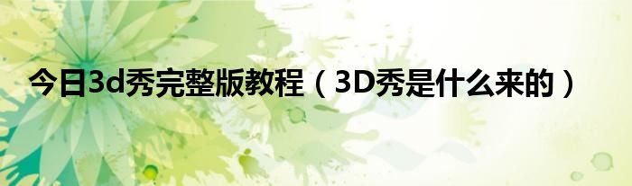 今日3d秀完整版教程（3D秀是什么来的）