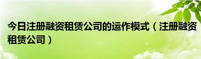 今日注册融资租赁公司的运作模式（注册融资租赁公司）