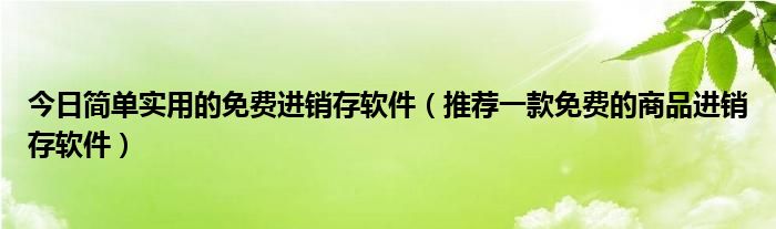 今日简单实用的免费进销存软件（推荐一款免费的商品进销存软件）