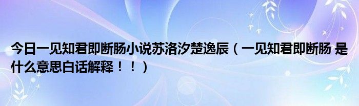 今日一见知君即断肠小说苏洛汐楚逸辰（一见知君即断肠 是什么意思白话解释！！）