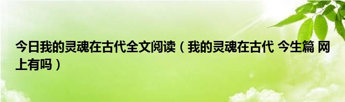 今日我的灵魂在古代全文阅读（我的灵魂在古代 今生篇 网上有吗）