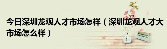 今日深圳龙观人才市场怎样（深圳龙观人才大市场怎么样）