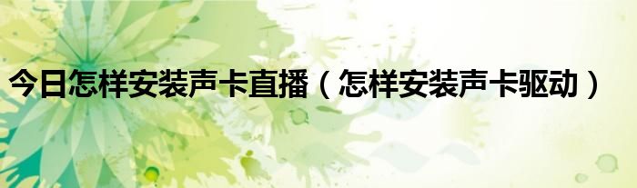 今日怎样安装声卡直播（怎样安装声卡驱动）