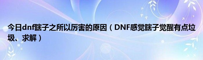 今日dnf瞎子之所以厉害的原因（DNF感觉瞎子觉醒有点垃圾、求解）