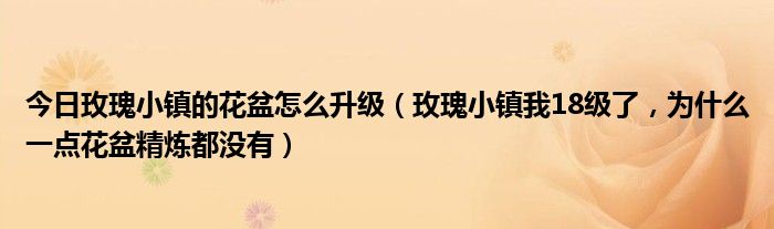 今日玫瑰小镇的花盆怎么升级（玫瑰小镇我18级了，为什么一点花盆精炼都没有）