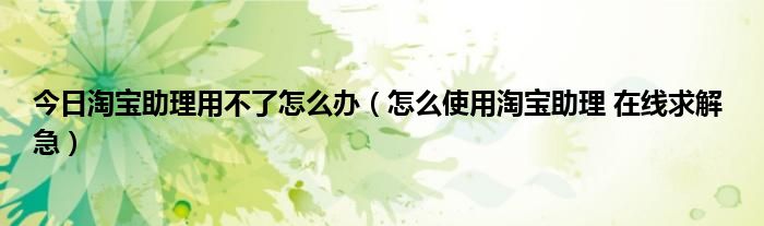 今日淘宝助理用不了怎么办（怎么使用淘宝助理 在线求解 急）