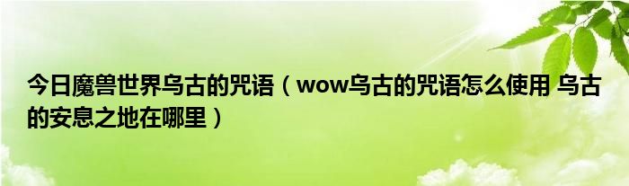 今日魔兽世界乌古的咒语（wow乌古的咒语怎么使用 乌古的安息之地在哪里）