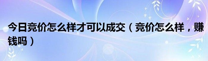 今日竞价怎么样才可以成交（竞价怎么样，赚钱吗）