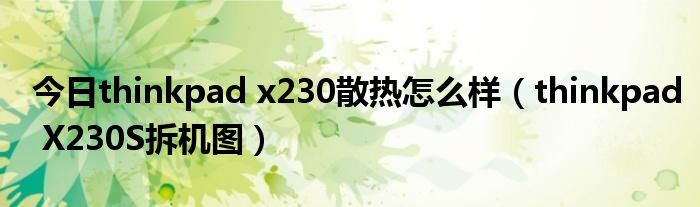 今日thinkpad x230散热怎么样（thinkpad X230S拆机图）