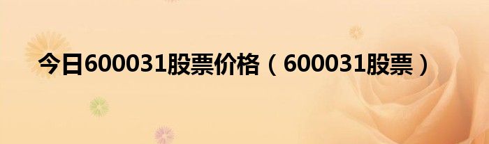 今日600031股票价格（600031股票）