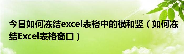 今日如何冻结excel表格中的横和竖（如何冻结Excel表格窗口）