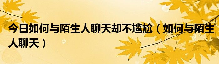 今日如何与陌生人聊天却不尴尬（如何与陌生人聊天）