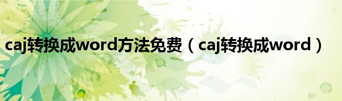 caj转换成word方法免费（caj转换成word）