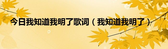 今日我知道我明了歌词（我知道我明了）