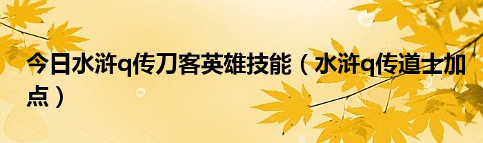 今日水浒q传刀客英雄技能（水浒q传道士加点）