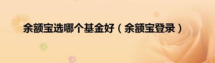 余额宝选哪个基金好（余额宝登录）