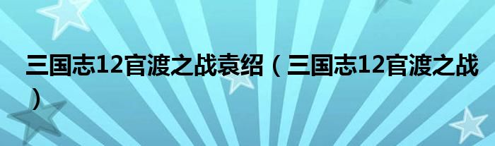 三国志12官渡之战袁绍（三国志12官渡之战）